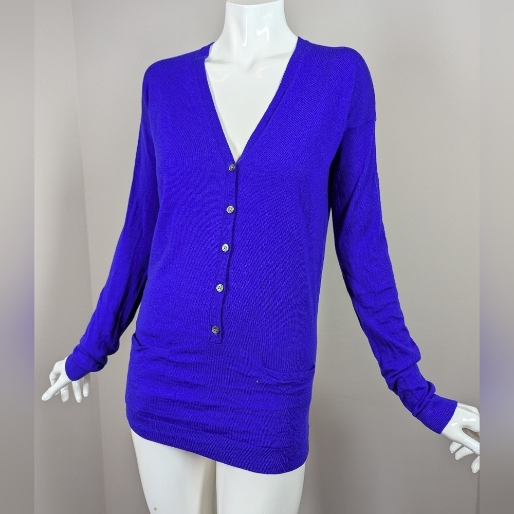 Theory Royal Blue Merino Wool Cardigan Sweater Size S Soft Lightweight Long